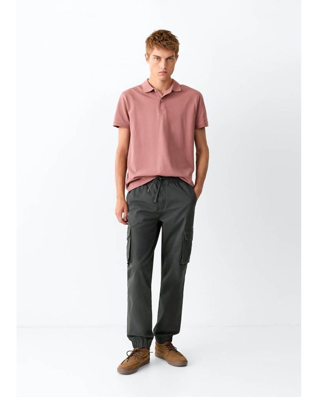 MANGO TEEN Red Cargo Jogger Trousers for men