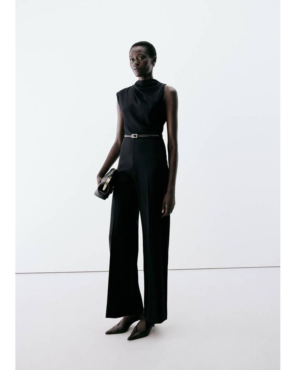 Mango Black Jumpsuit With Draped Detail Belt