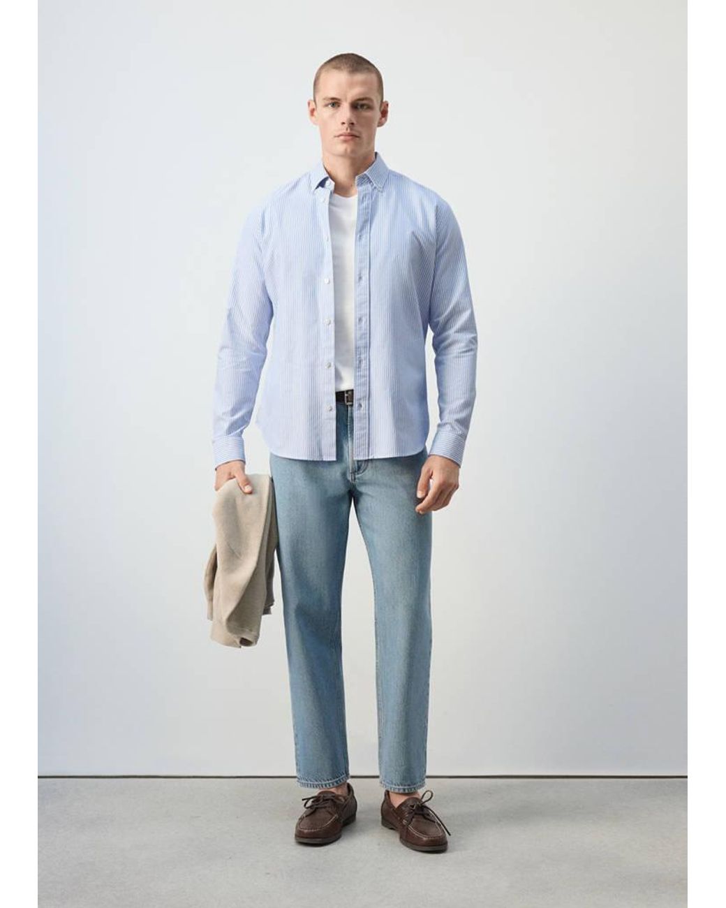 Mango Blue 100% Cotton Striped Shirt for men