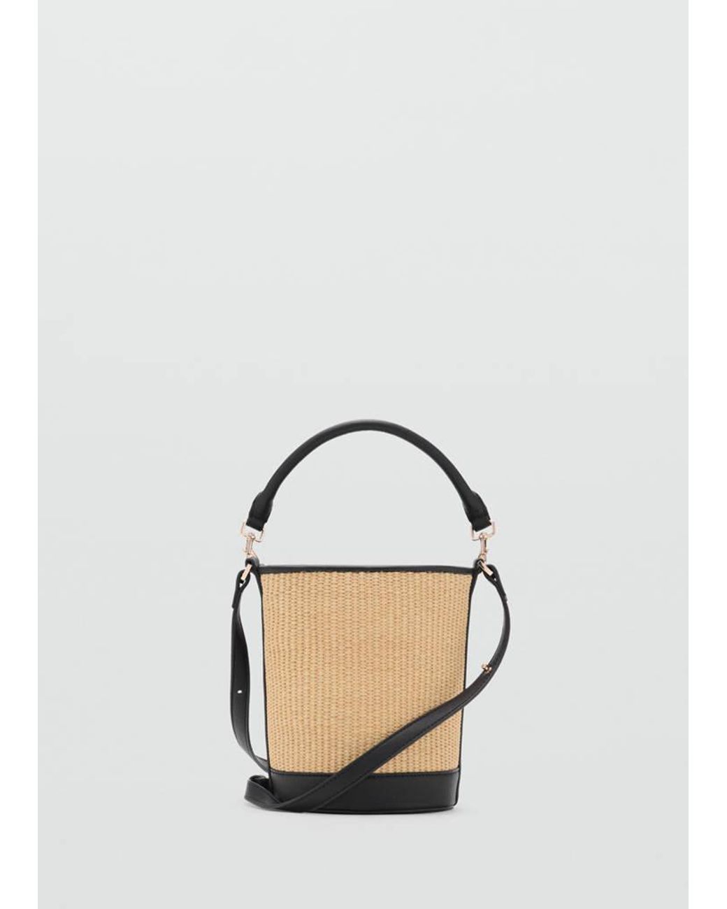 Mango White Small Raffia Bucket Bag