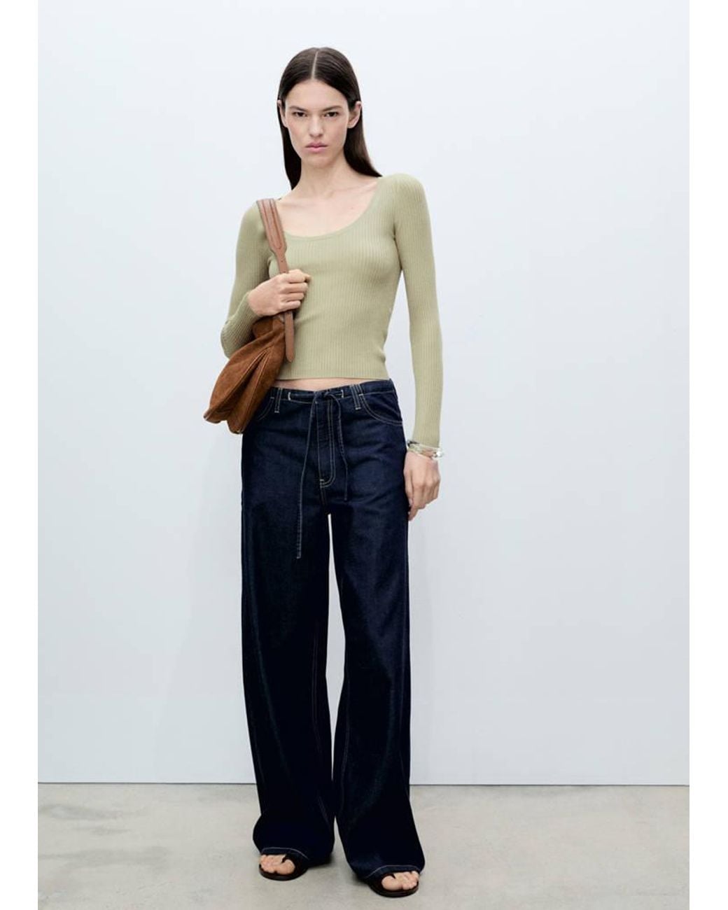Mango Blue Knitted Ribbed Sweater