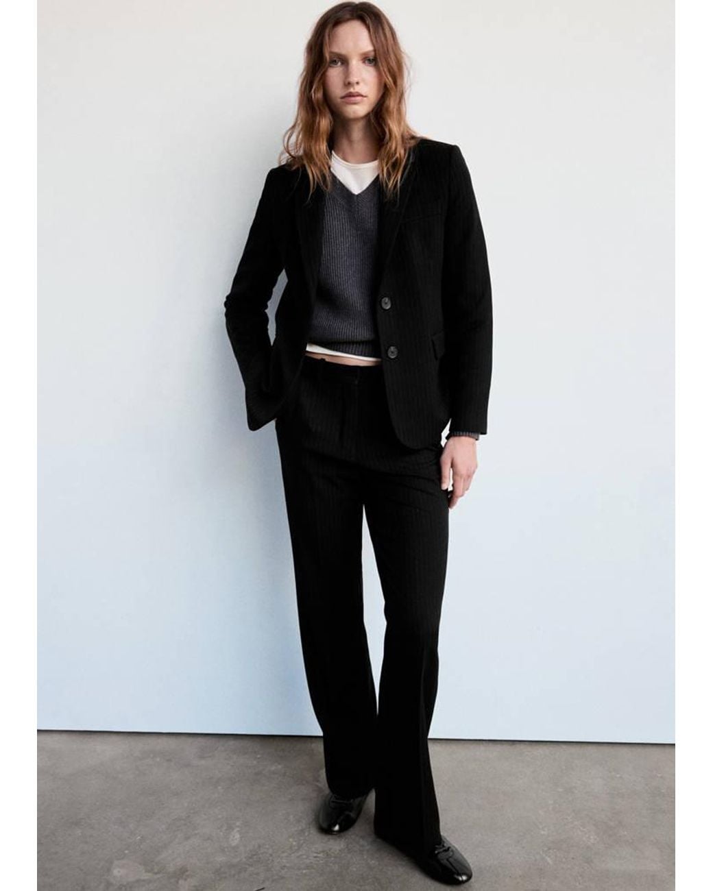 Mango Black Straight-Fit Suit Blazer