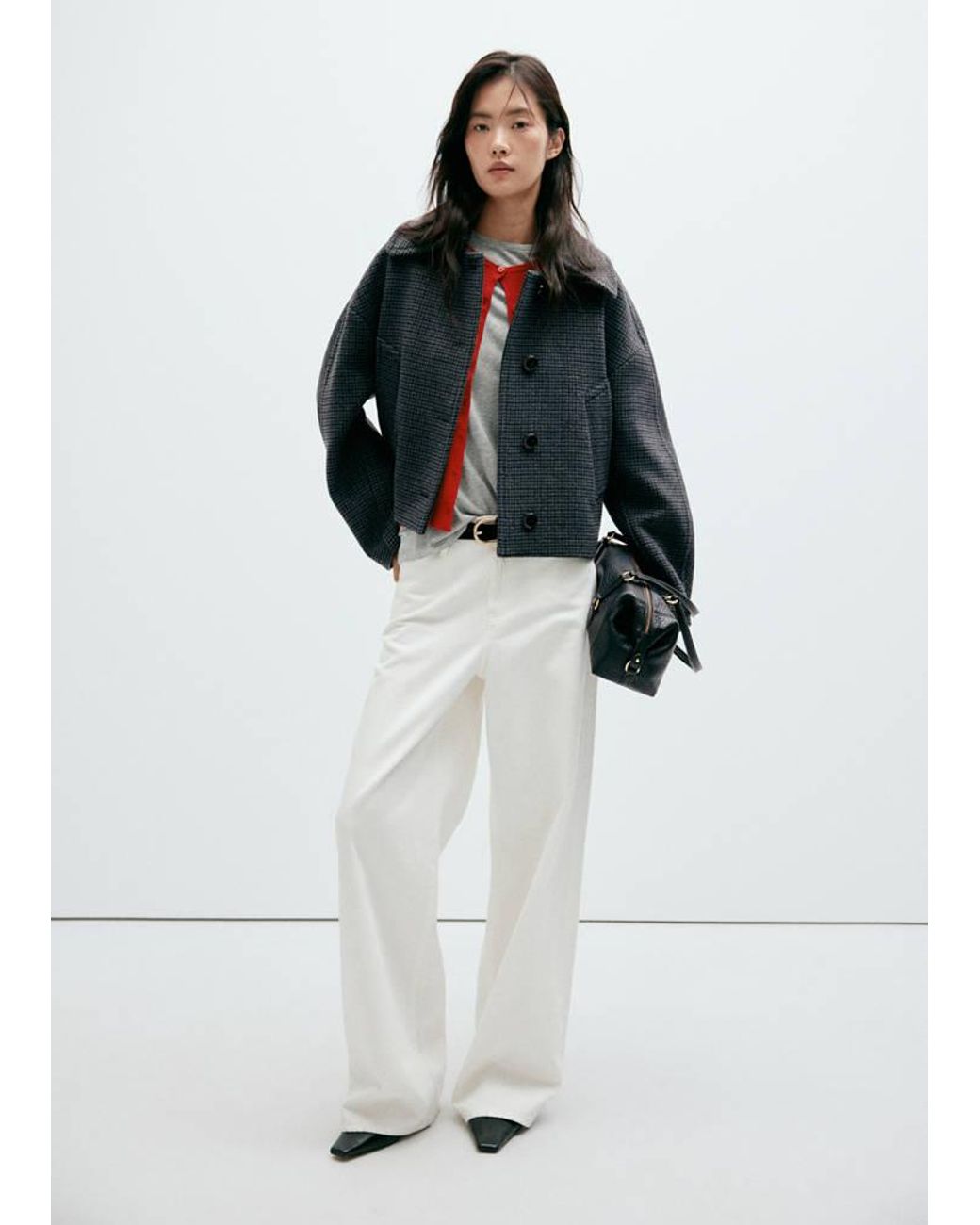 Mango White Houndstooth Wool Jacket