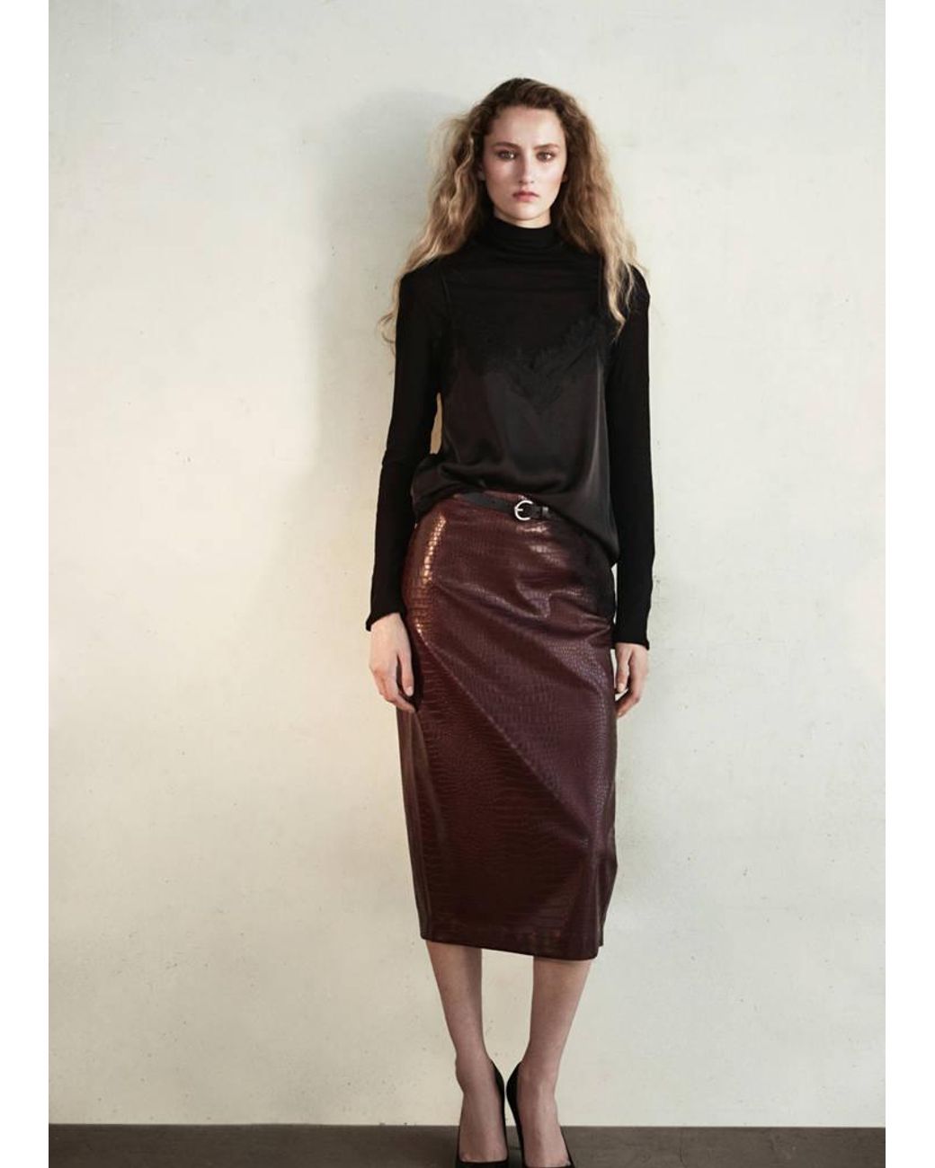 Mango Multicolor Straight Skirt With Crocodile Effect