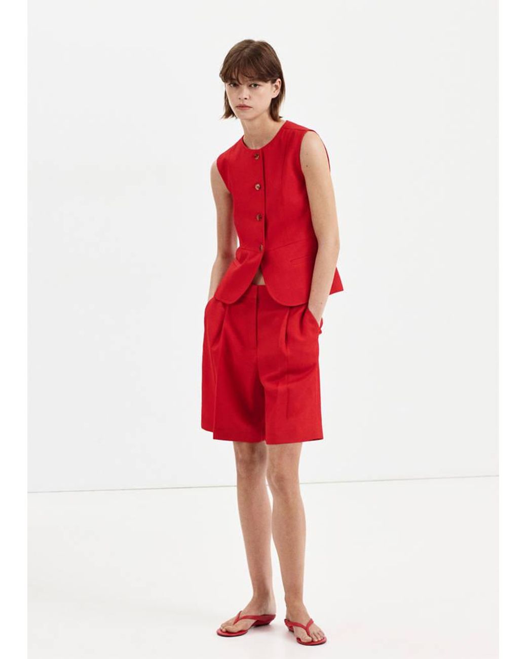 Mango Red Straight Mid-Rise Bermuda Shorts
