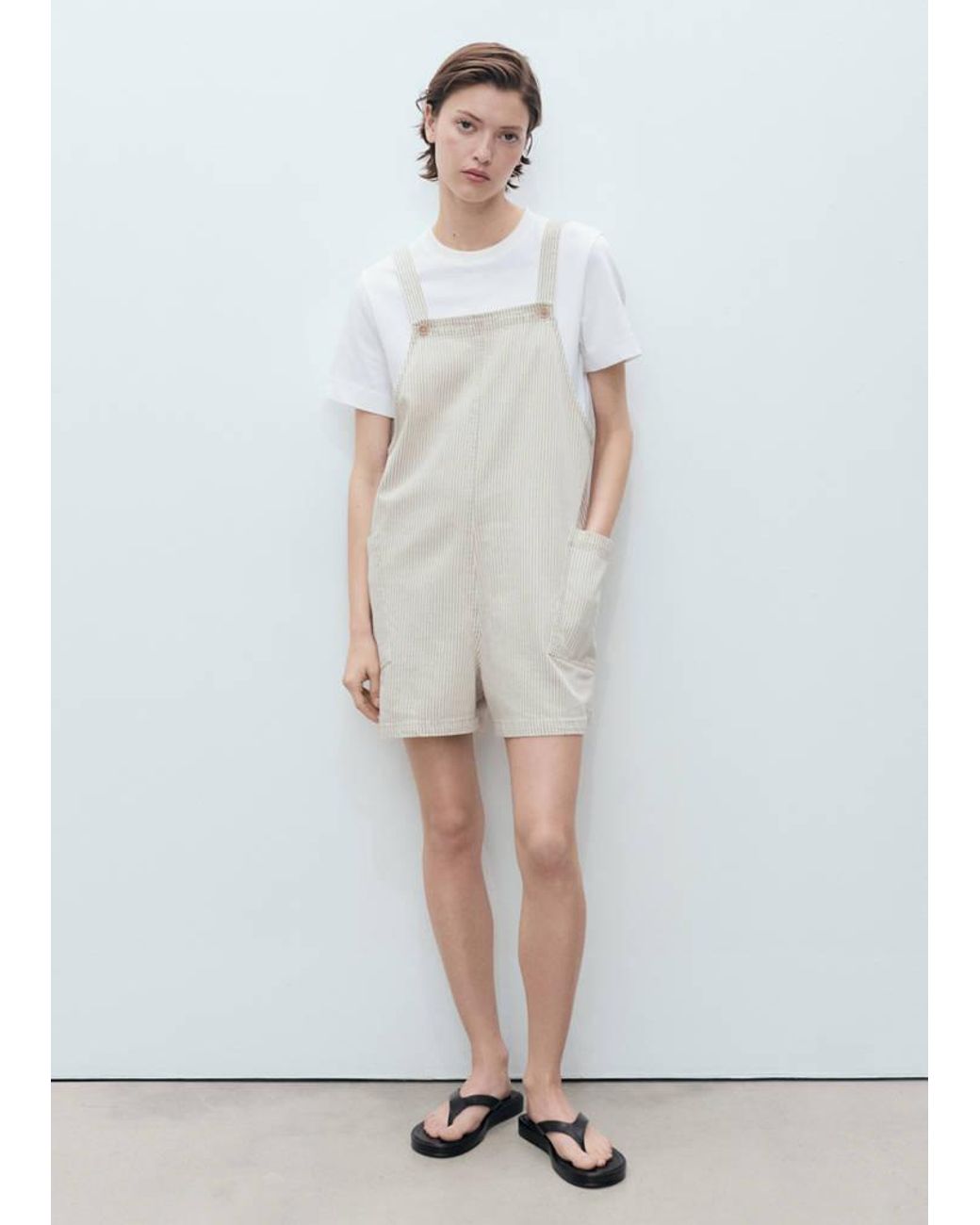 Mango White Denim Dungarees Stripes