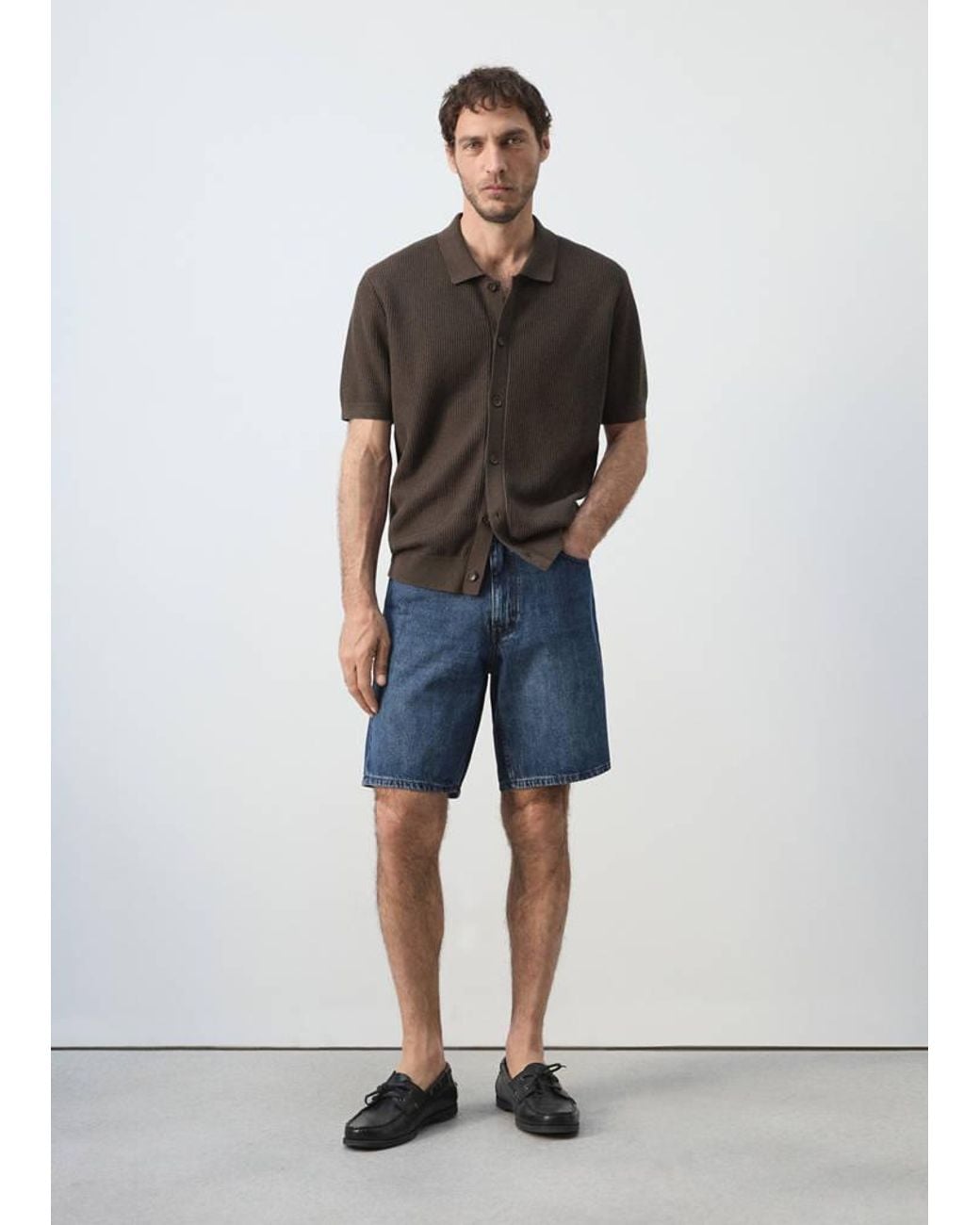 Mango Blue Straight-Fit Denim Bermuda Shorts for men