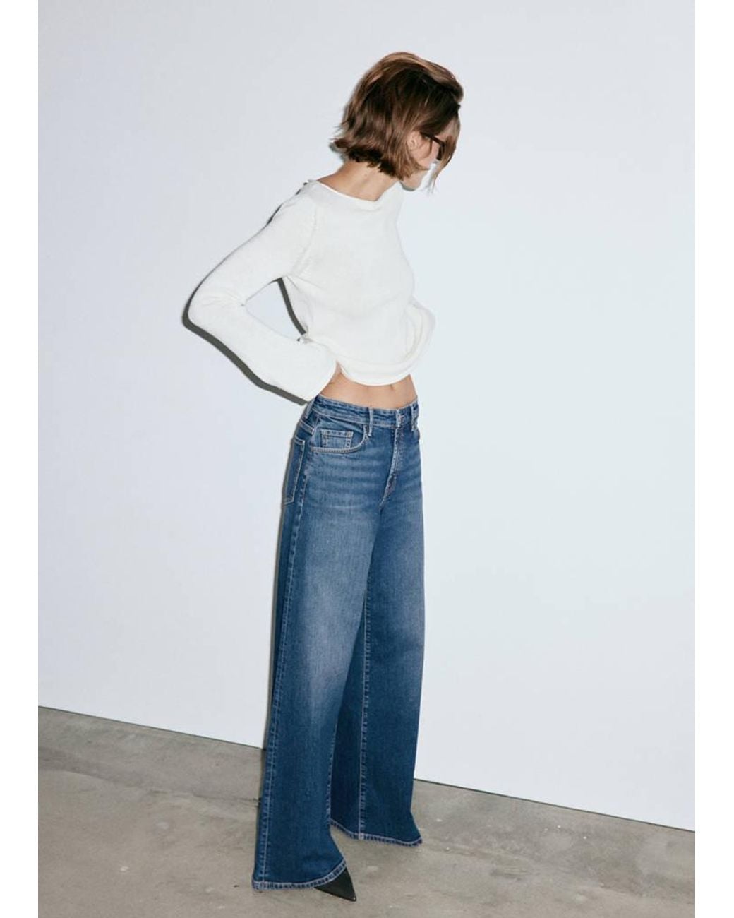 Mango Blue High-Waisted Wideleg Jeans