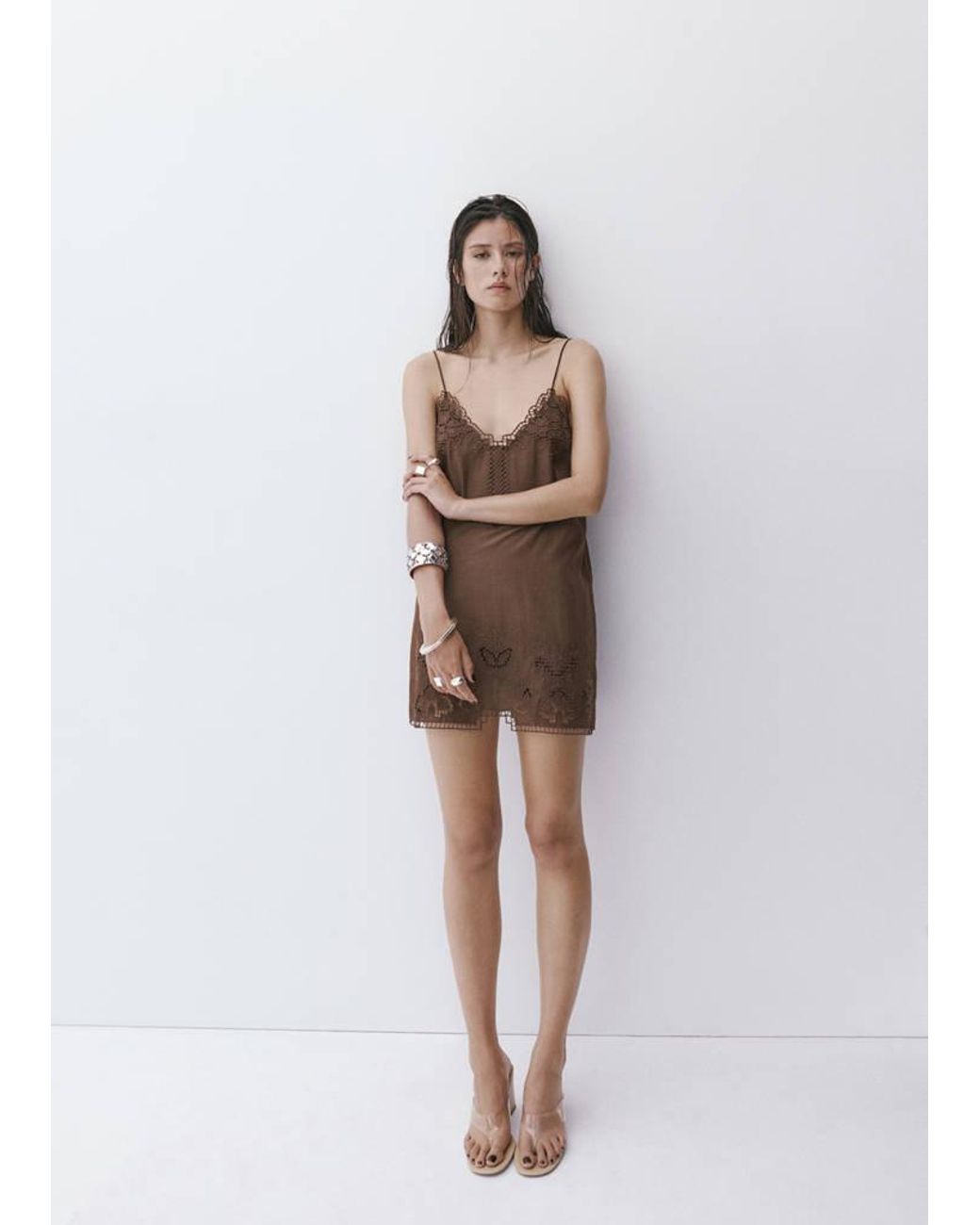 Mango White Broderie Anglaise Dress With Bead Detail