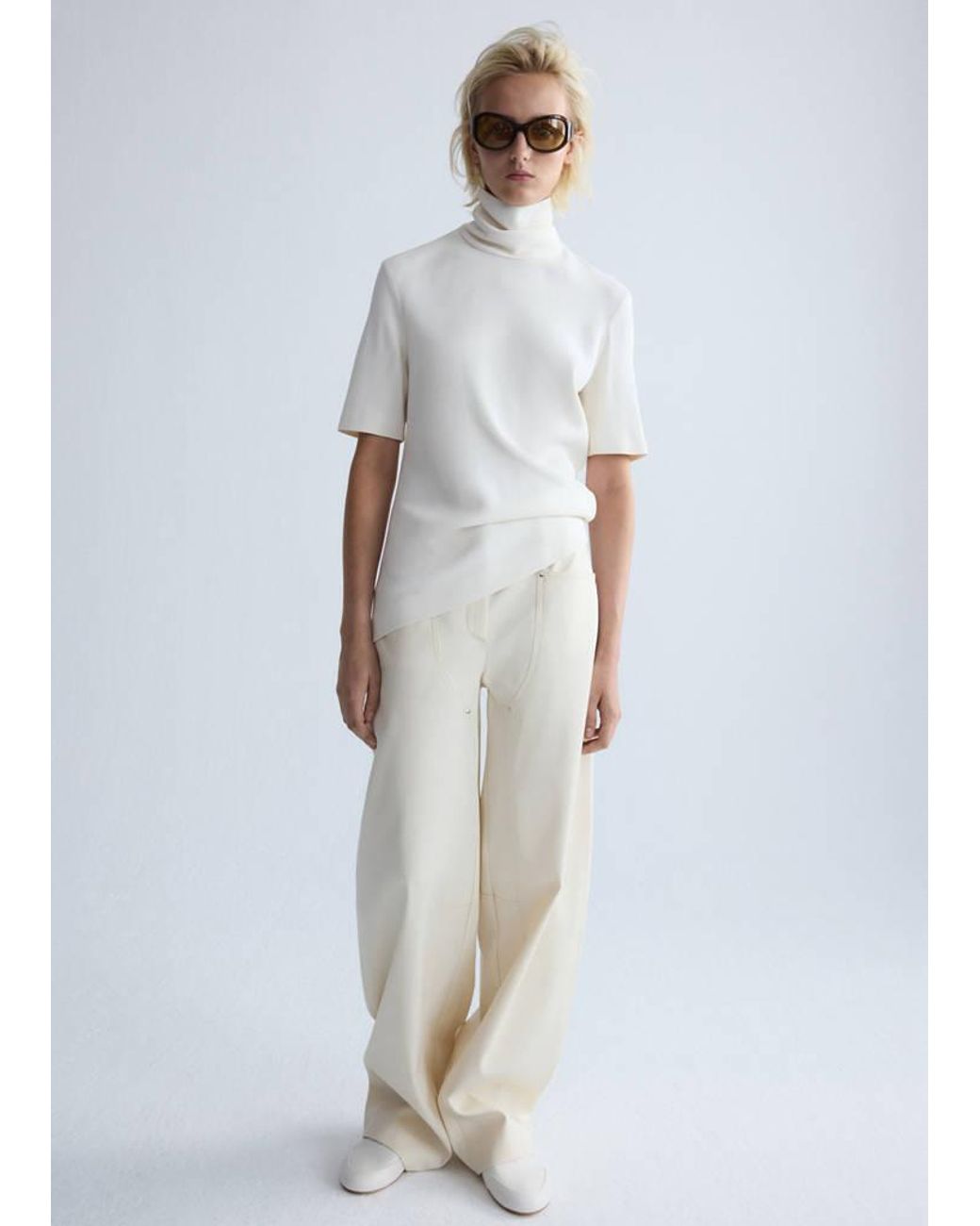 Mango White Asymmetric High-Neck Blouse