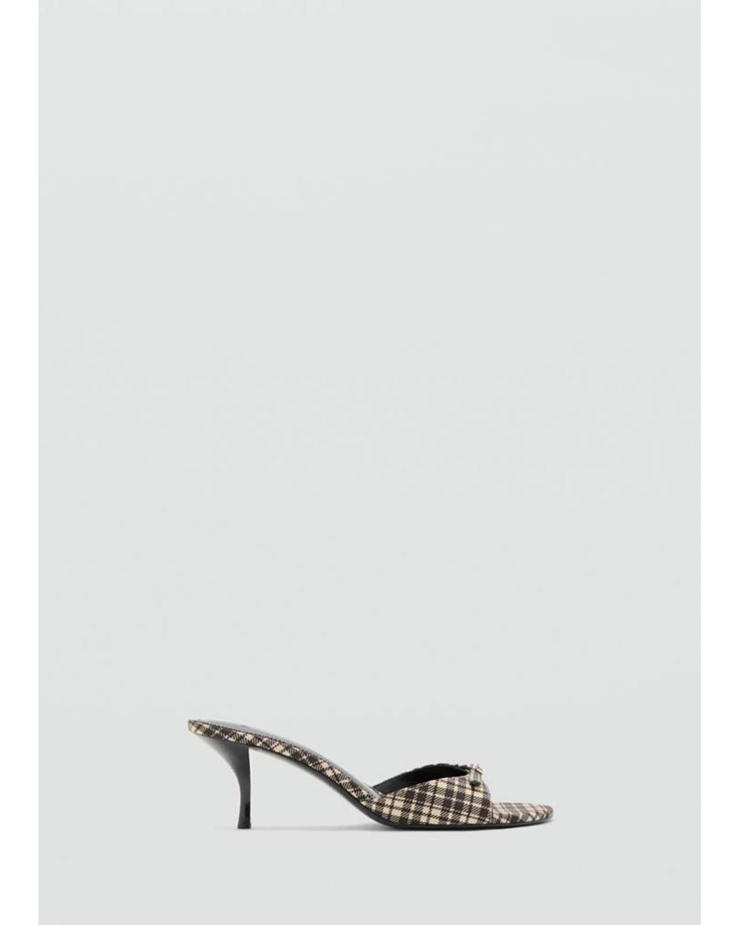 Mango Gray Kitten Heel Checkered Sandals