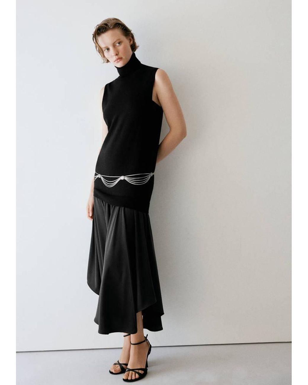 Mango Black Asymmetrical Combined-Knit Dress