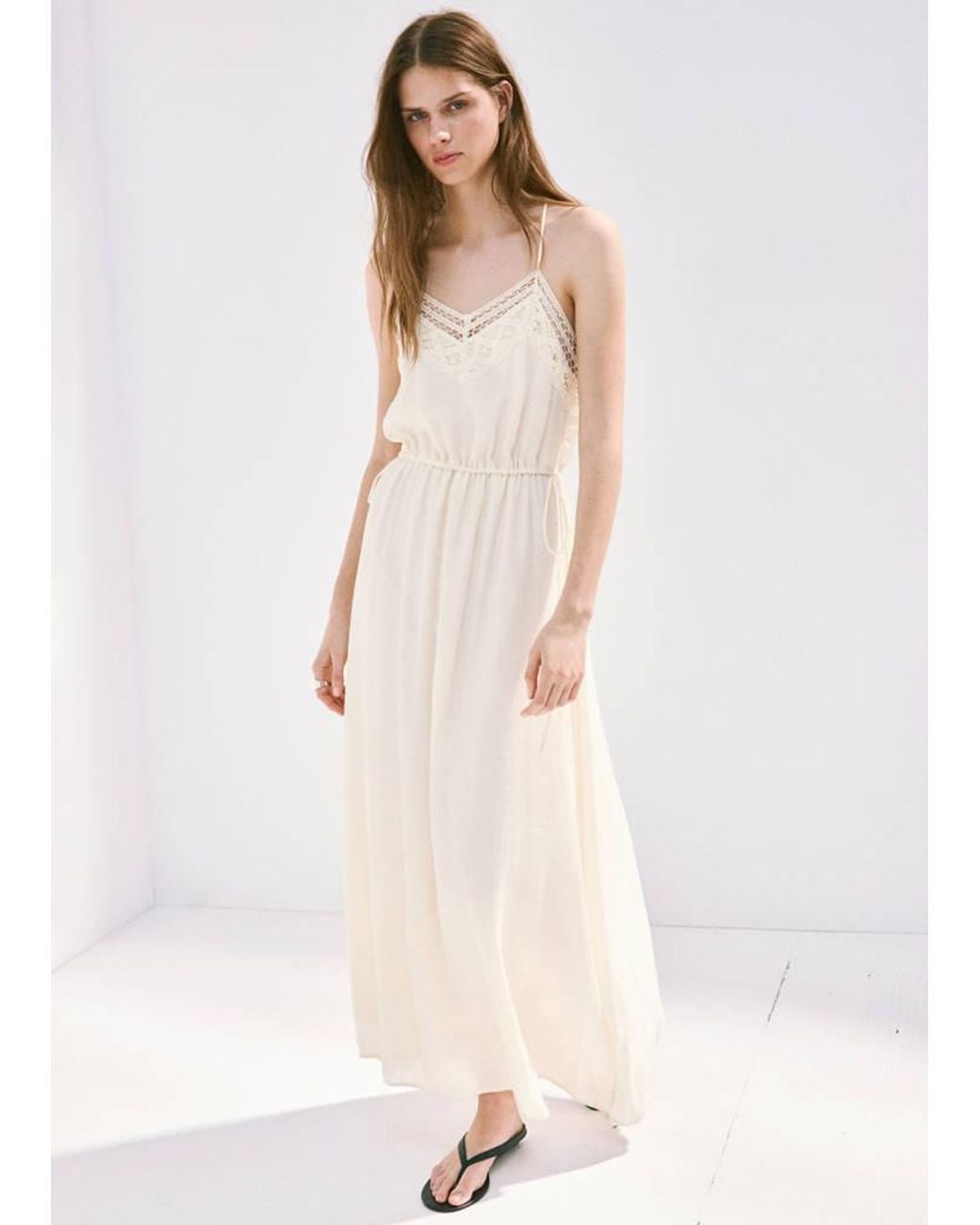 Mango White Embroidered Cutwork Crinkle Dress