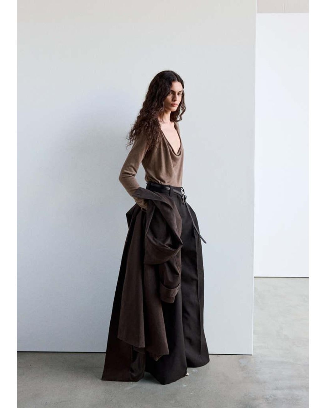 Mango Brown Lyocell Jersey With Draped Neckline