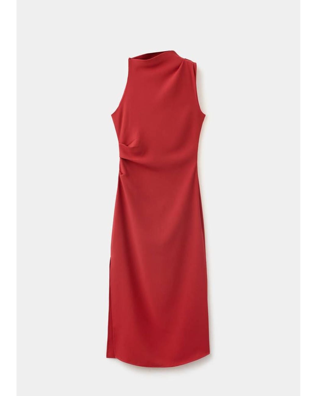 Mango Red Draped Dress With Side-Slit