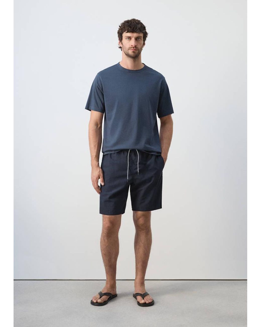 Mango Blue 100% Cotton Washed T-Shirt for men