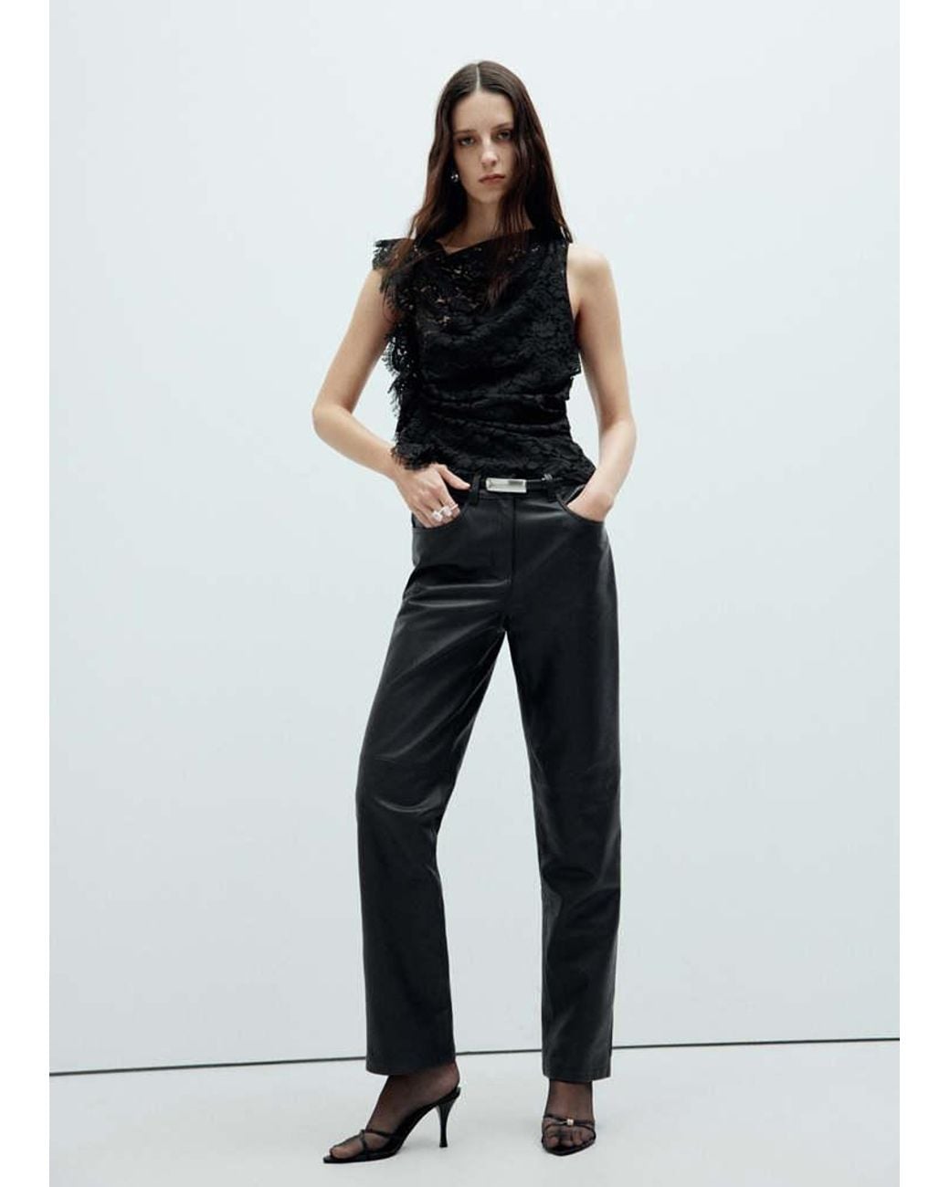 Mango Black Asymmetric Lace Top