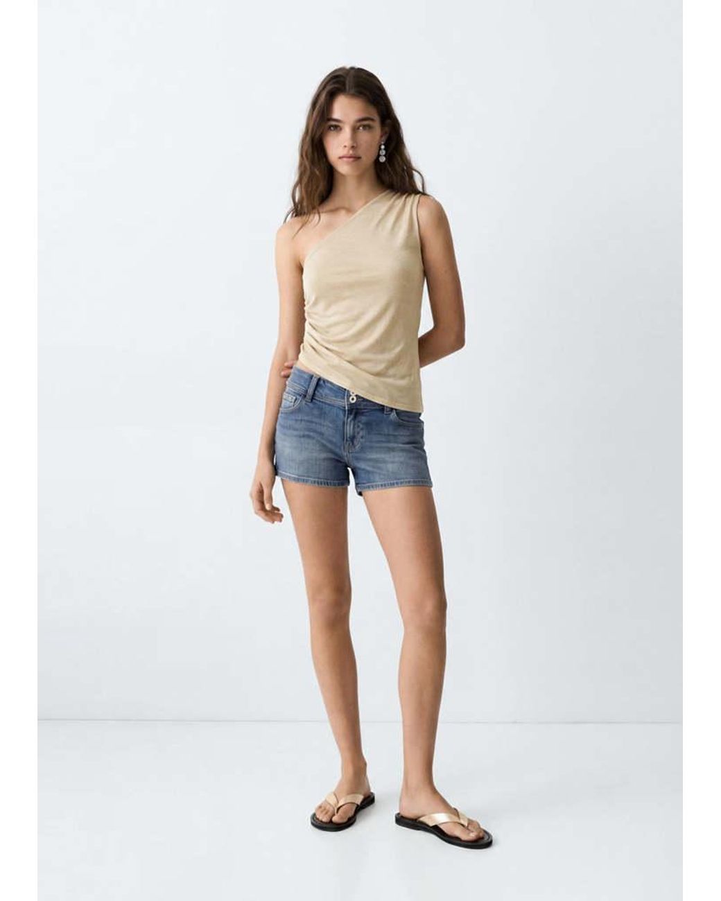 MANGO TEEN Blue Asymmetric Side Ruched Top