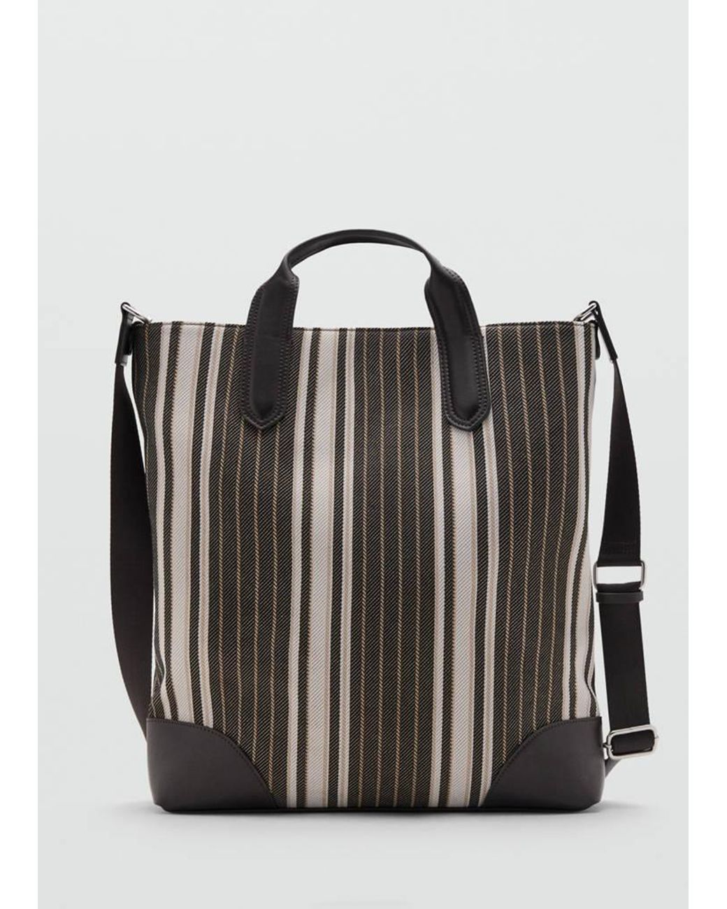 Mango Black Striped Tote Bag for men