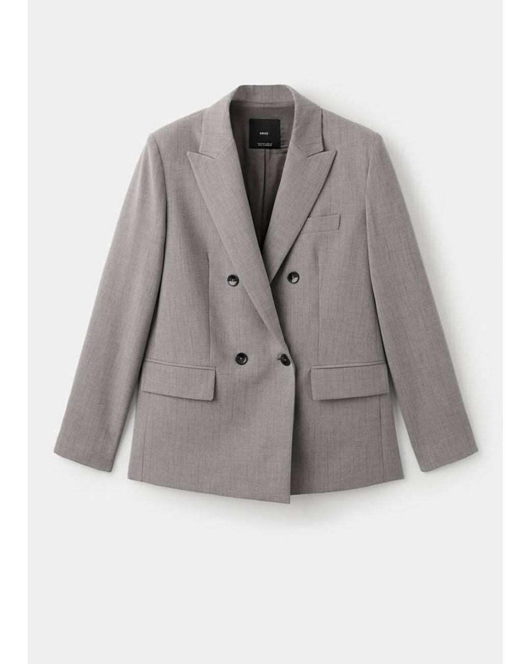 Mango Gray Double-Breasted Wool Blend Blazer