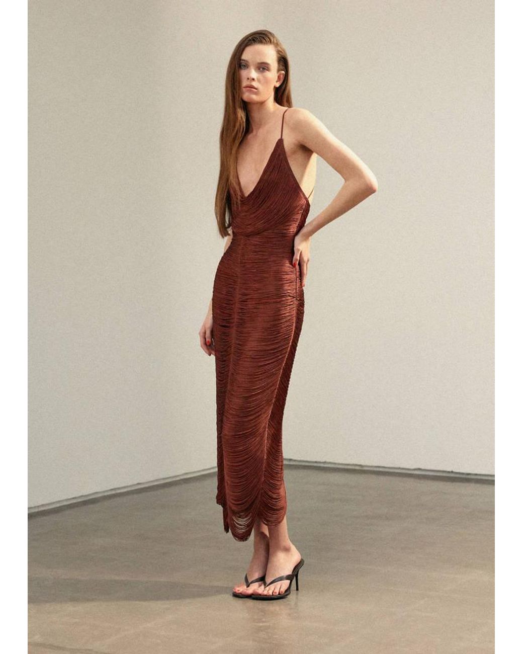 Mango Natural Fringed Dress With Low Back