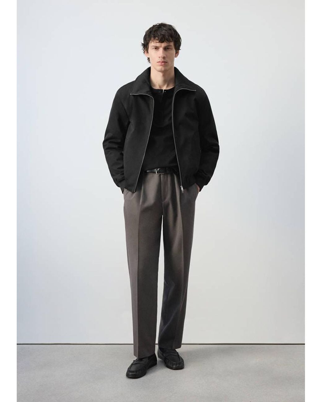 Mango Black Padded Jacket With Funnel Neck for men