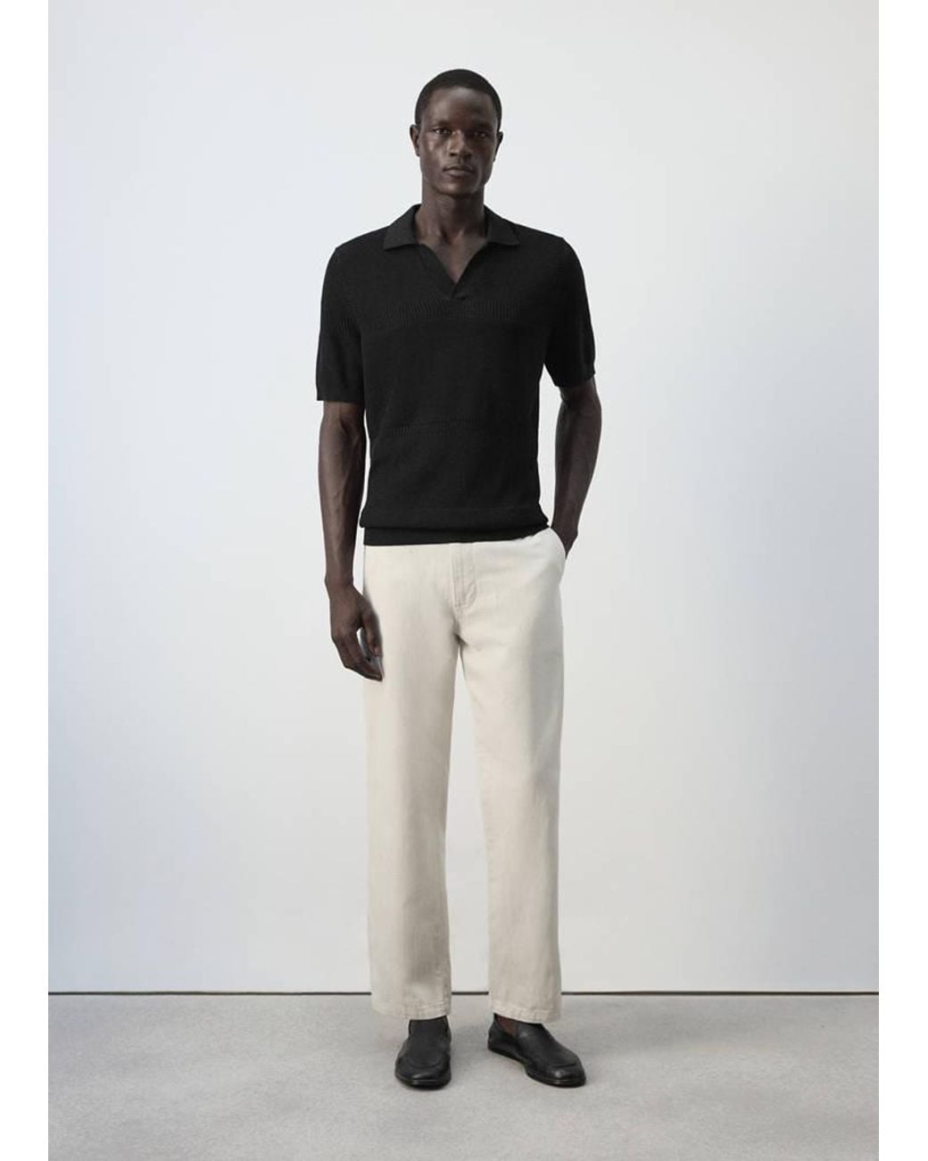 Mango Black 100% Cotton Fine Knit Polo for men