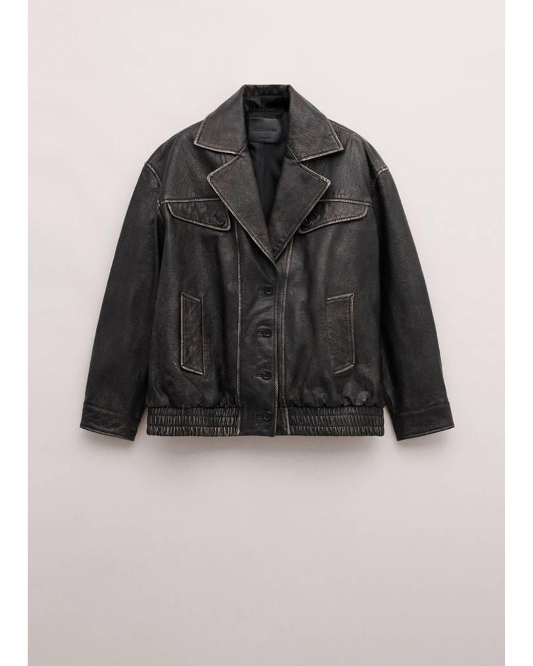 Mango Green Oversized Leather Jacket With Lapels