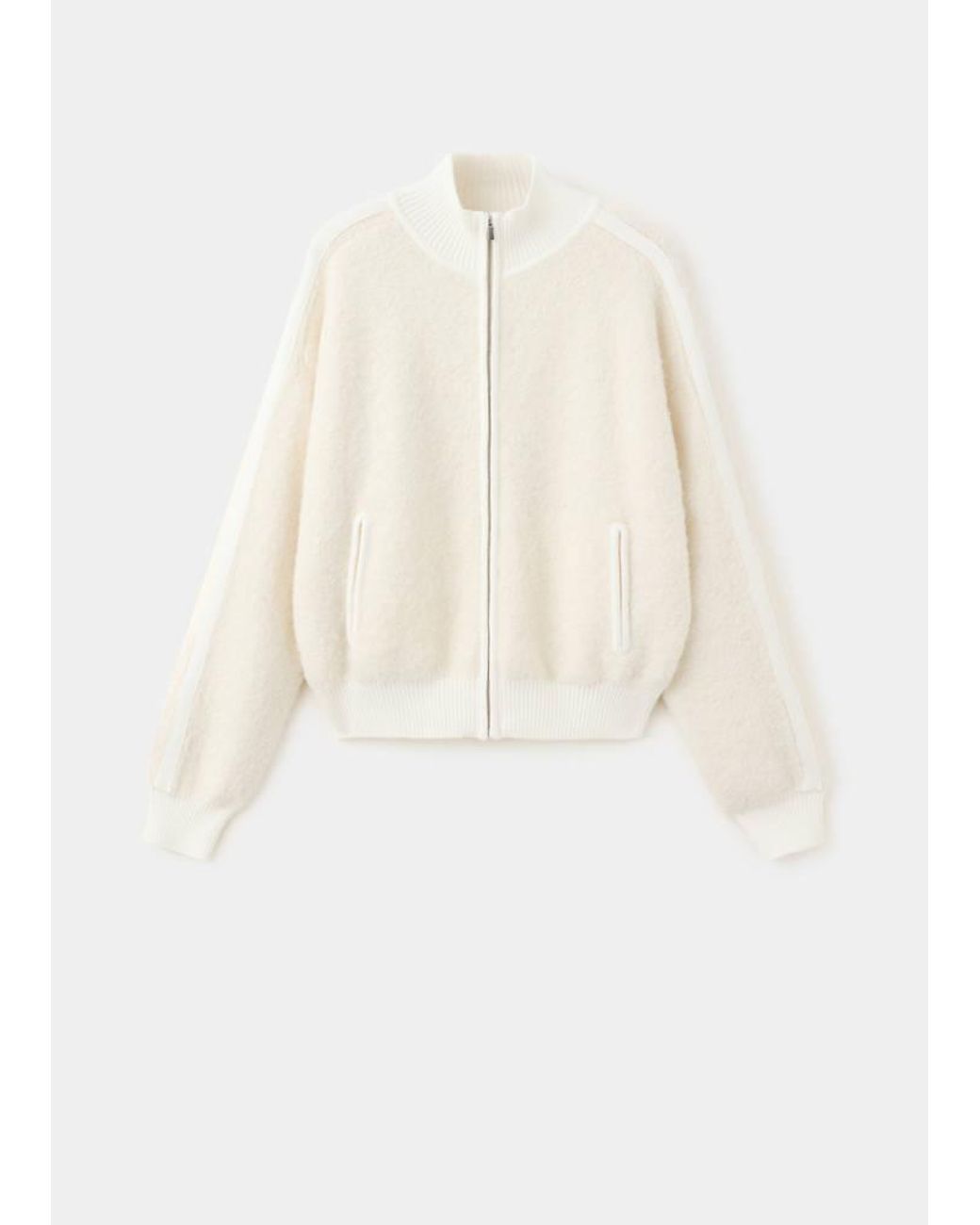 Mango White Bouclé Zip-Up Jacket