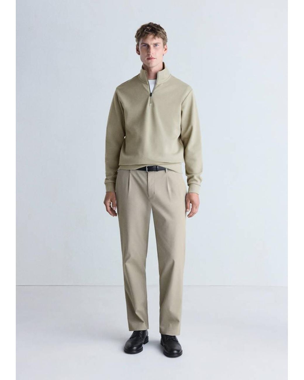 Mango White Thermolite Zip-Neck Sweatshirt for men