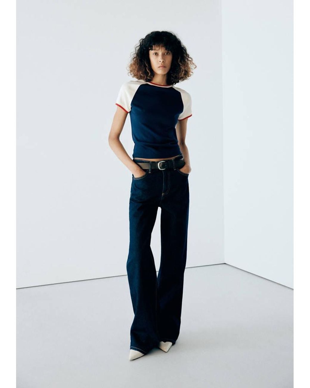 Mango Blue Fitted Contrast T-Shirt