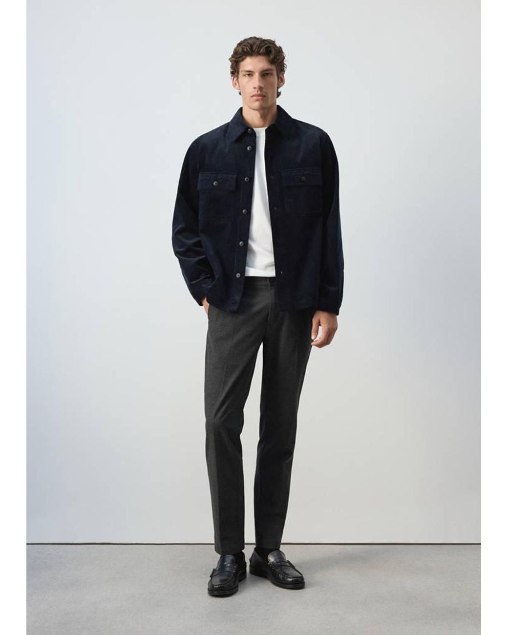 Mango Blue Corduroy Overshirt With Pockets for men