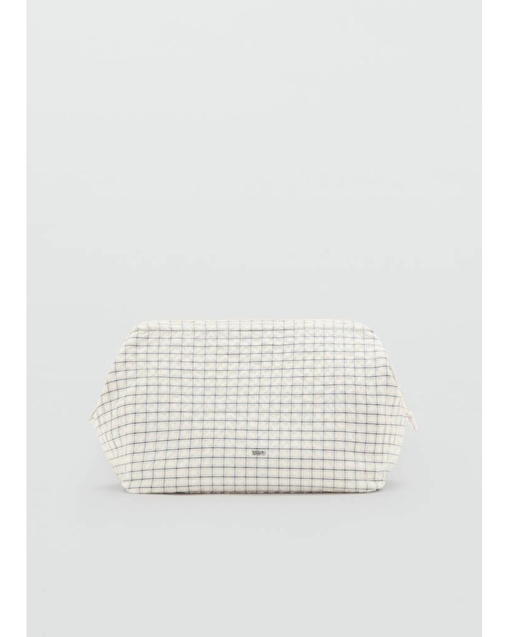 Mango White Checked Cotton Wash Bag