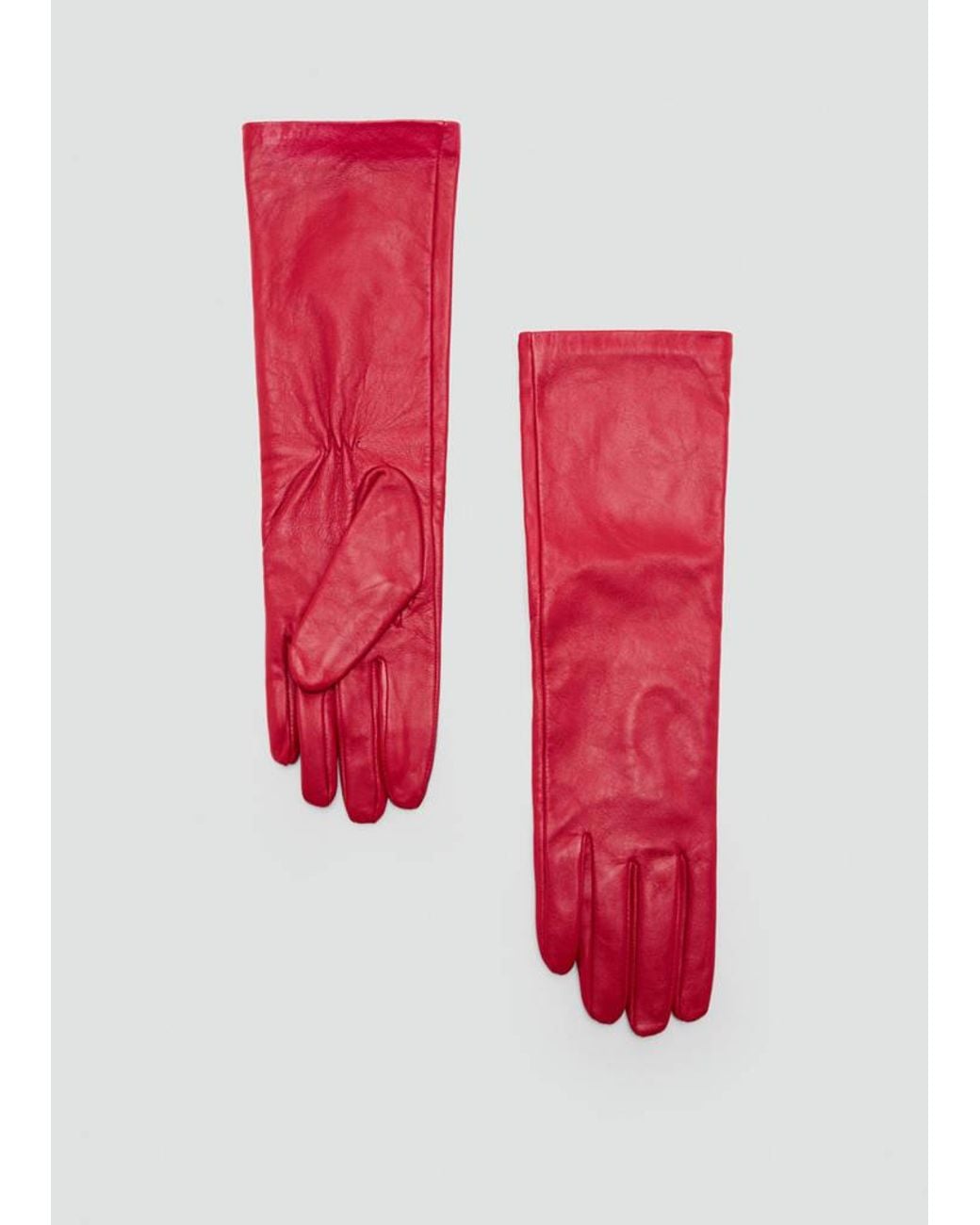 Mango Red Long Tanned Leather Gloves