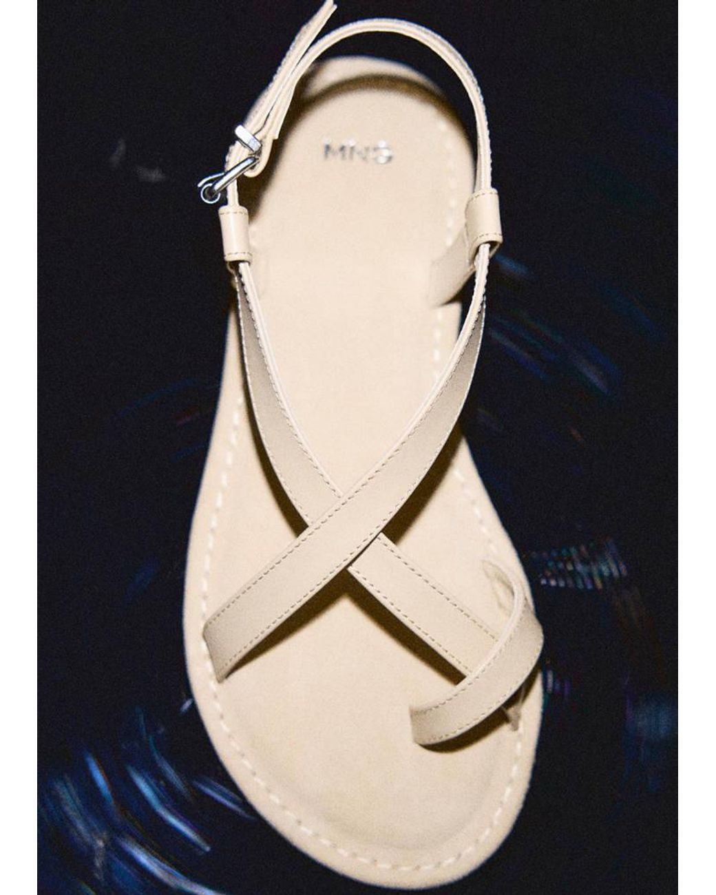 Mango White Cross-Strap Leather Sandals