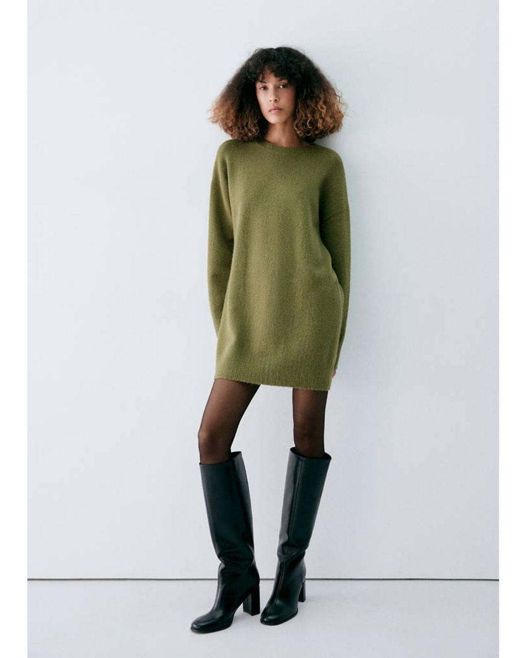 Mango Green Long-Sleeved Knit Dress