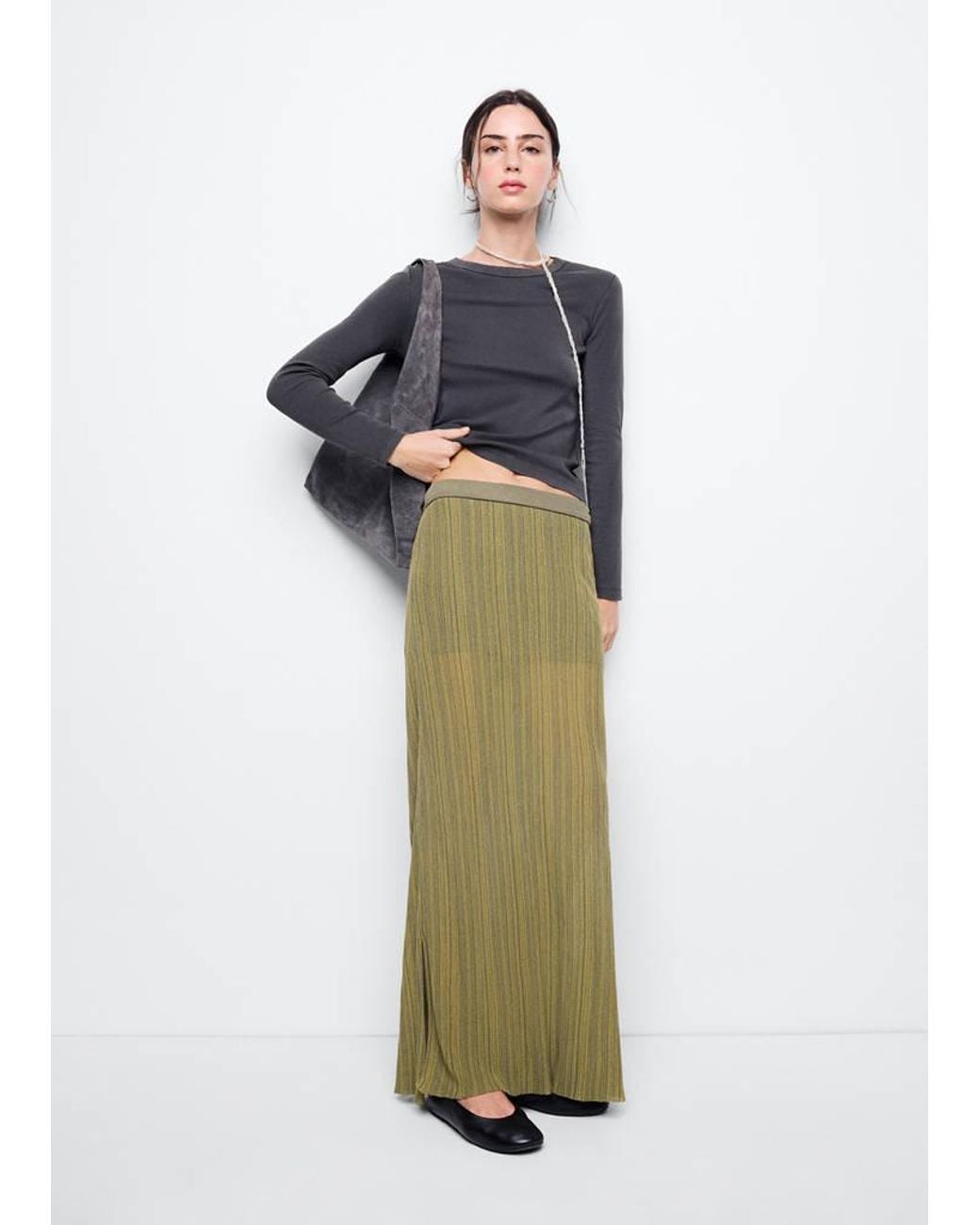 MANGO TEEN Green Semi-Transparent Knitted Skirt