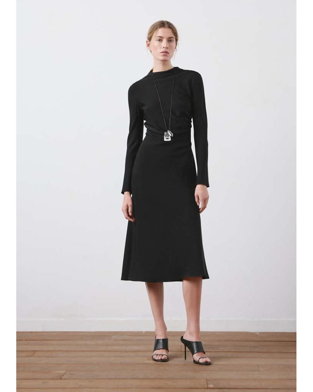 Mango Black Ruched Midi Dress