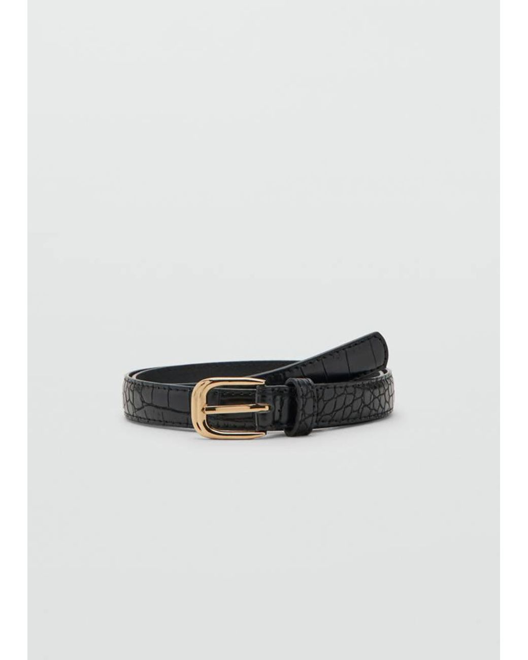 Mango Black Thin Faux Crocodile Leather Belt