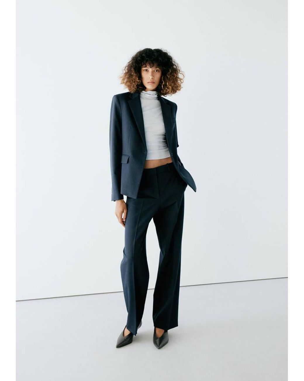 Mango Blue Fitted Suit Blazer
