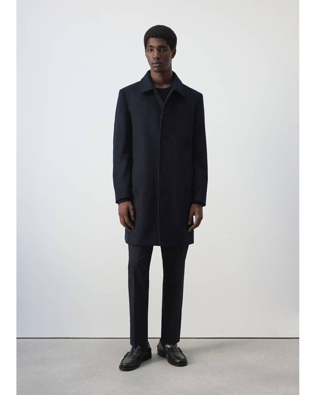 Mango Blue Wool Coat With Shirt-Style Collar for men
