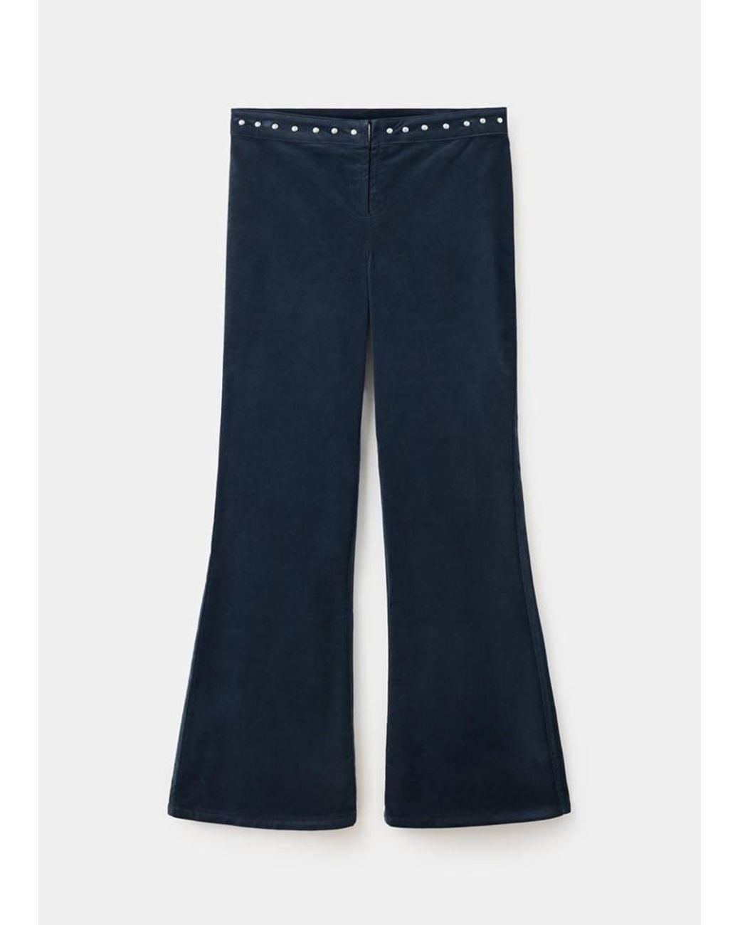 MANGO TEEN Blue Corduroy Flared Trousers With Studs