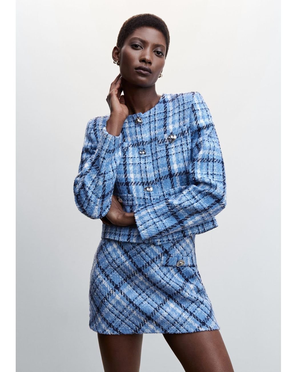 BLUE ファッション 【ALUDE SELECT】blue check tweed jacket