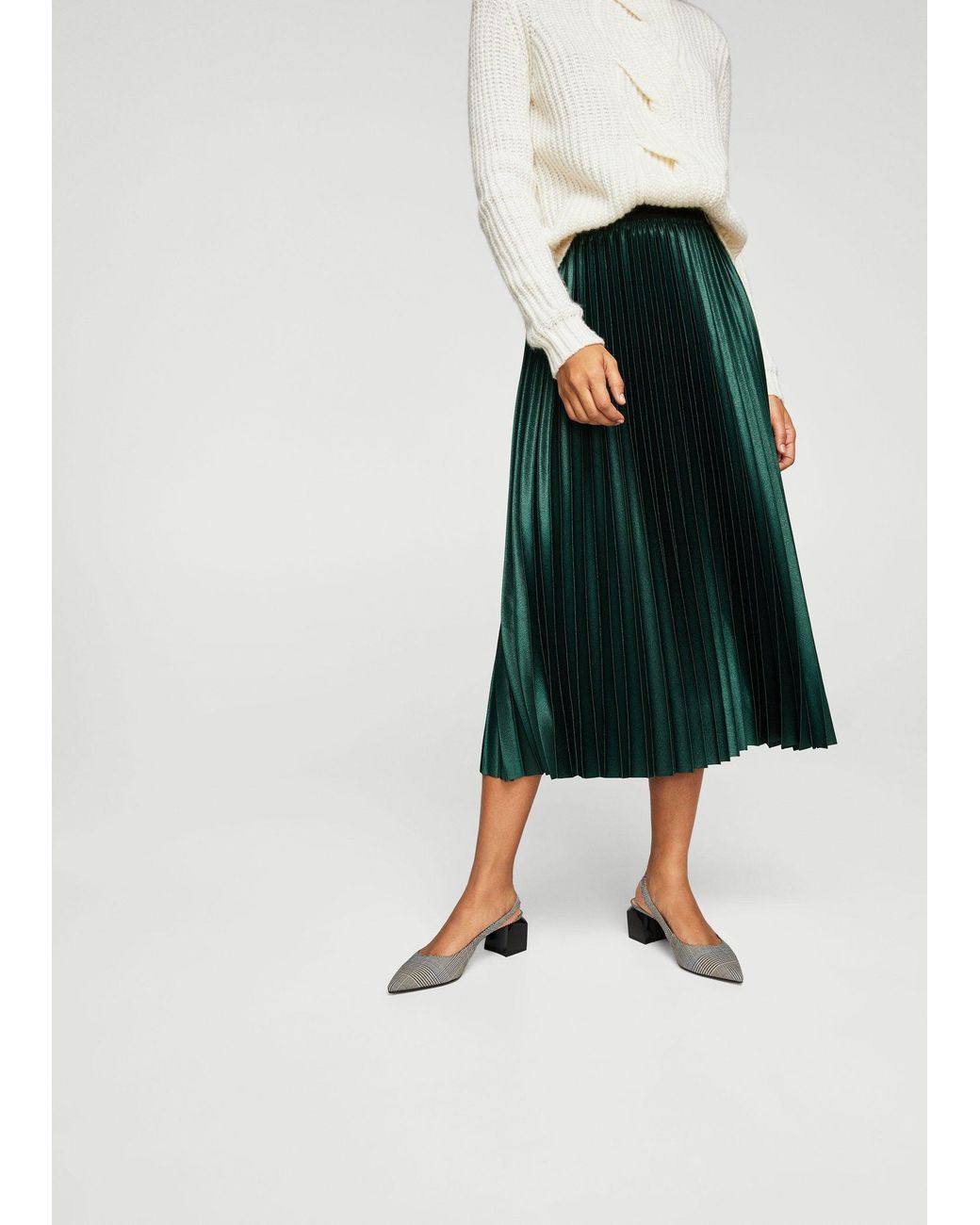 Mango Metallic Pleated Skirt in Green | Lyst UK