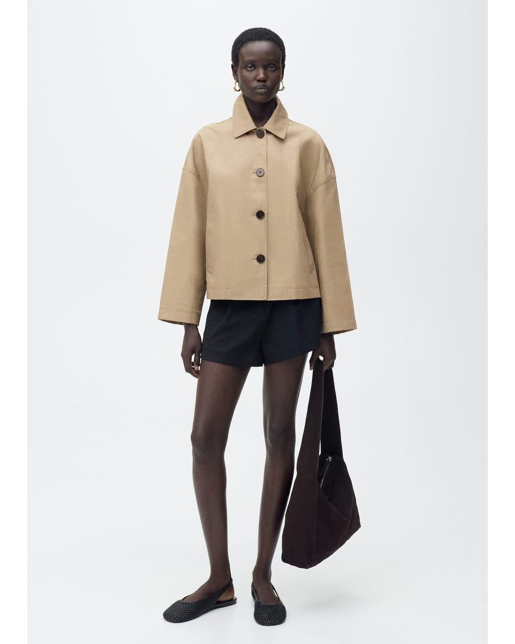 Mango Straight Cotton Jacket With Buttons in White Lyst