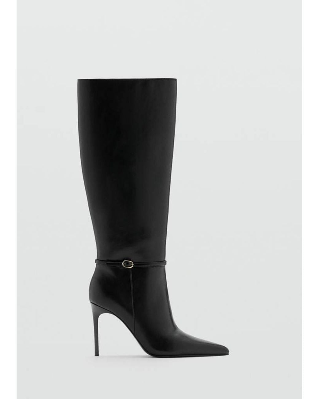 Mango Black Boot With Block Heel And Buckle Detail