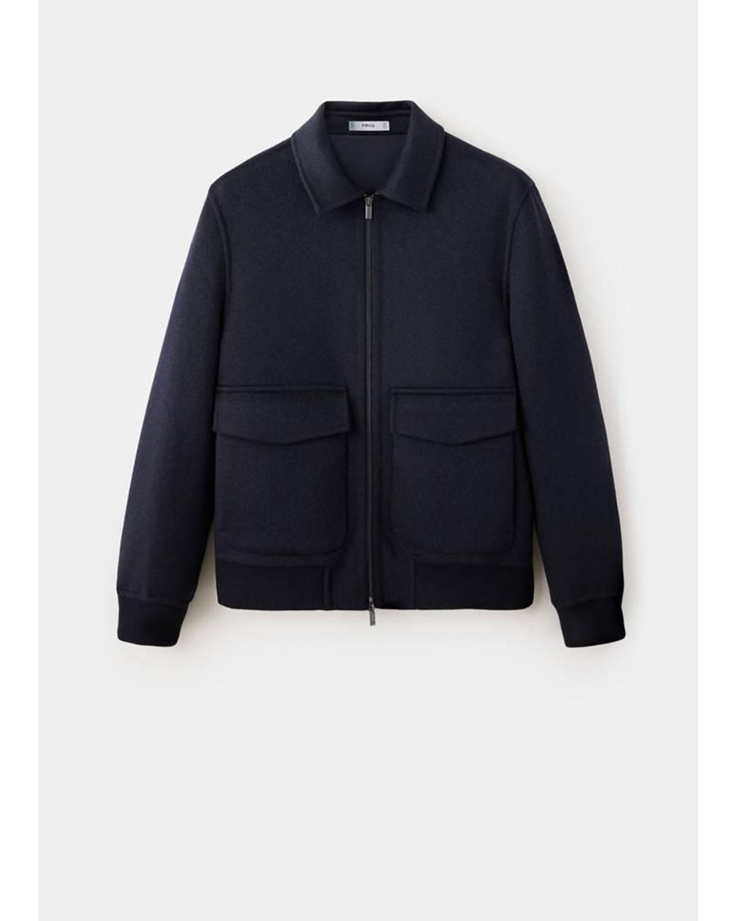 Mango Blue Wool-Blend Jacket With Pockets for men