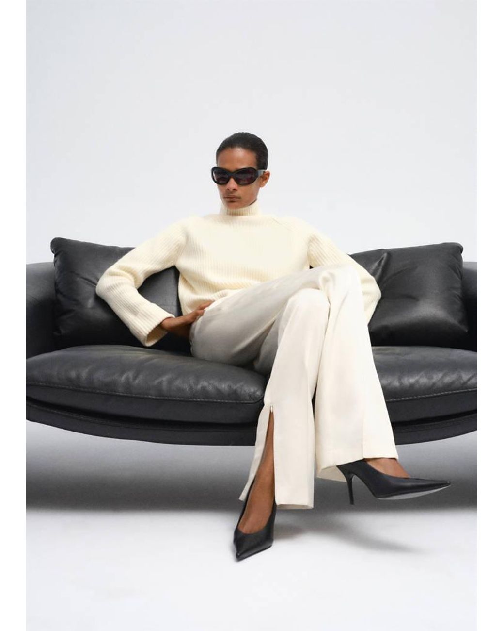 Mango Black Marl High-Neck Jumper
