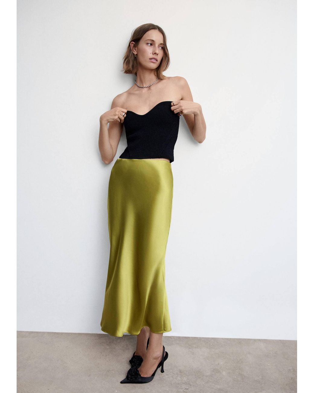 Mango Midi Satin Skirt in Green Lyst UK