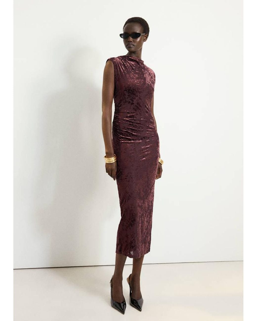 Mango Red Draped Devoré Dress